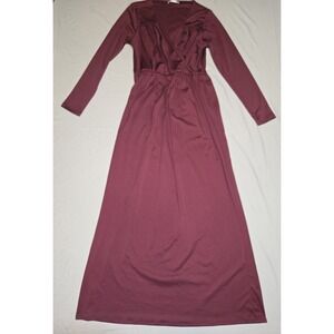 Koh Koh Long Sleeve Wrap V Neck Maxi Dress Mauve Medium Stretchy Flowy Boho